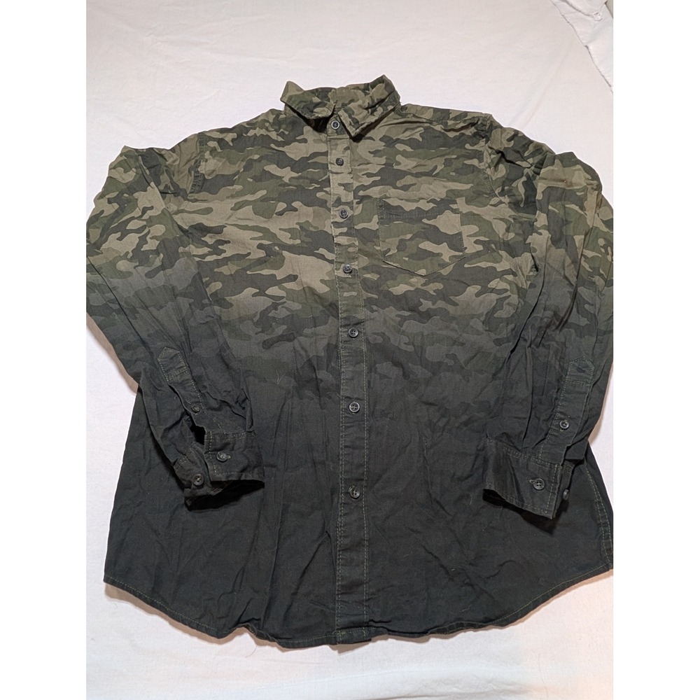 George Mens Slim Fit Camo Ombre Button Down Shirt Green Black Size M GM48Y128